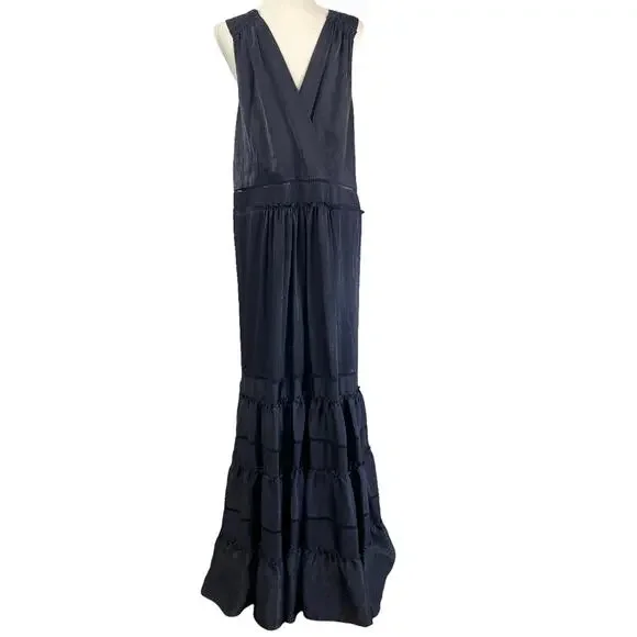 Jonathan Simkhai Tiered Sleeveless V Neck Maxi Dress Midnight Blue